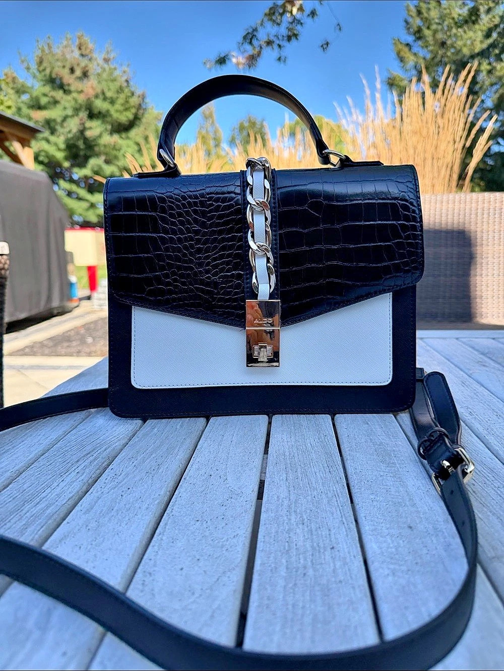 NEW!! ALDO Color Block Chain Handle Shoulder Bag in Black & White